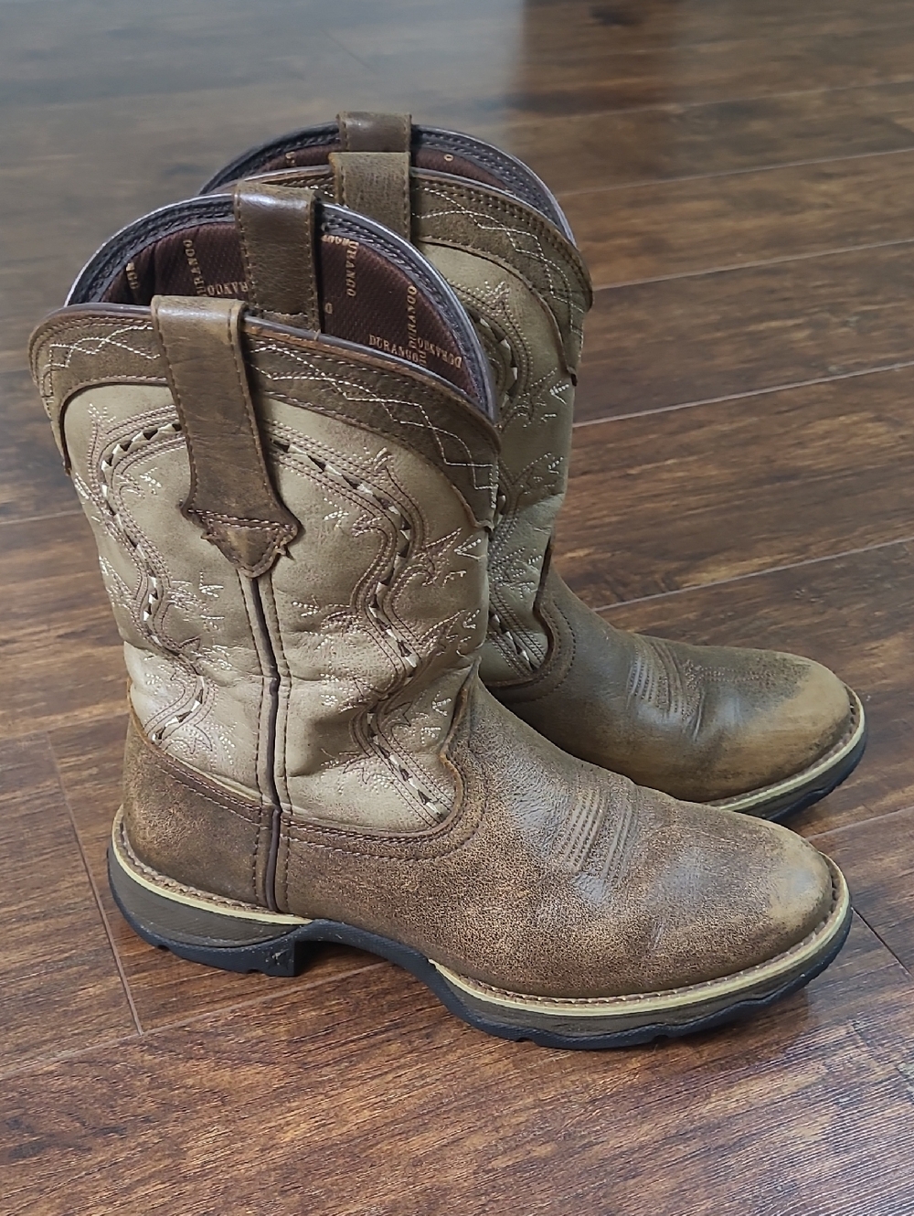 Durango Tan and Brown Women  Western Pull-On Boots Size 9